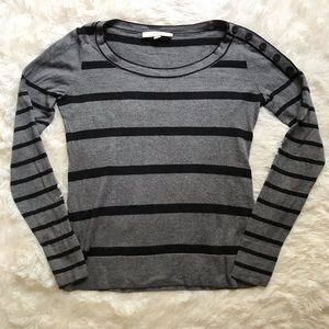 LOFT small crew neck sweater gray & black stripes